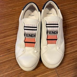 Fendi White Leather Scalloped Sneakers